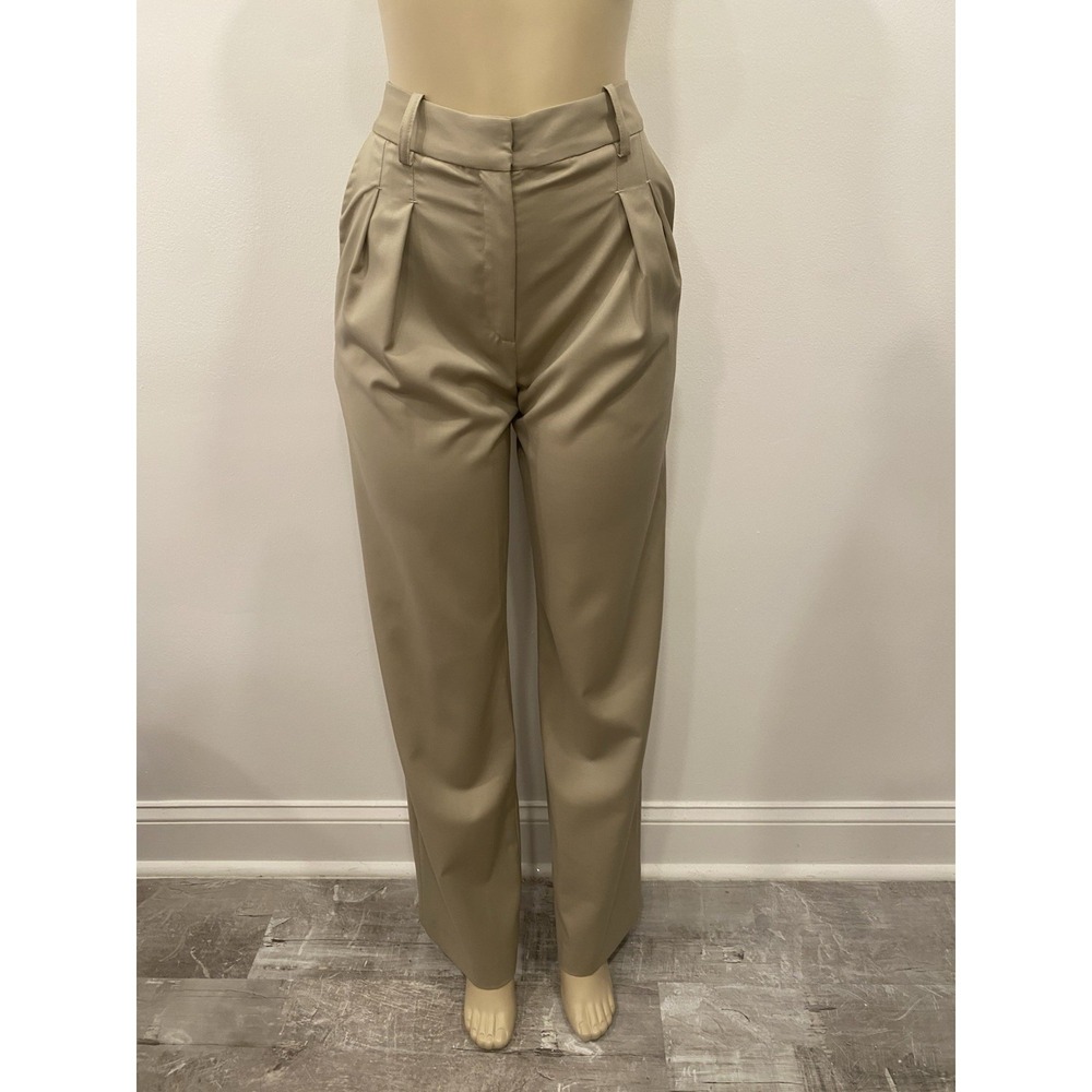 LouLou studio Sbiru Dress Pants Khaki Wool Wide Leg Trousers Office Small SZ 29